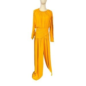 Very rare vintage Haute Couture Oscar de la Renta yellow silk chiffon jumpsuit